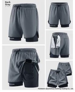 Close-up of 2-in-1 shorts showing built-in phone pocket and rear towel loop