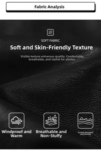 Close-up of premium black leather jacket showing soft windproof and scratch-resistant texture