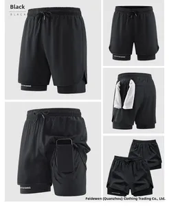 Detail of 2-in-1 sports shorts showing built-in phone pocket and rear towel loop