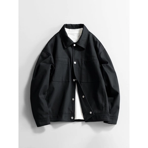 Men Trendy Casual Utility Jacket Washed Twill Cotton Windproof Waterproof Lapel Neck Long Sleeve Coat For Youth Spring
