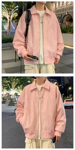 Outdoor leisure jacket for men in pink finish with stand collar and zipper closure