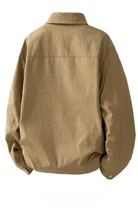 Detail view of khaki casual jacket showing back seam and textured fabric with collar