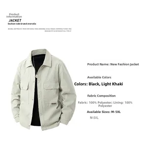 Detail of khaki casual jacket showing premium textured fabric and cargo flap pockets