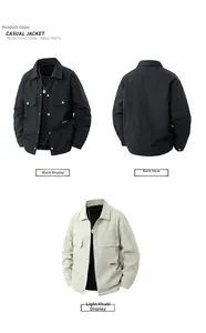 Detail showing waffle texture fabric and flap cargo pockets on casual collar jackets