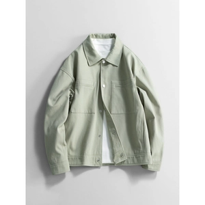Men's casual workwear jacket in bean green with front pockets and windproof cotton fabric