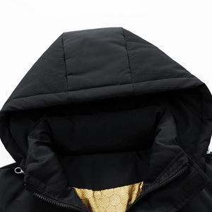 Parka d'hiver pour hommes avec tissu noir coupe-vent et doublure thermique dorée