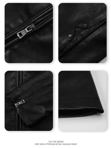 Detailed views of leather jacket including silver metal zippers and textured stitching