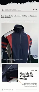Detail view of men's color-block jacket showing elastic cuffs and zipper closure