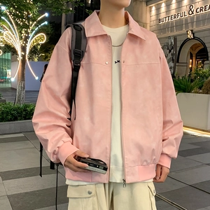 Men's stylish pink outdoor jacket with standing collar and casual streetwear design