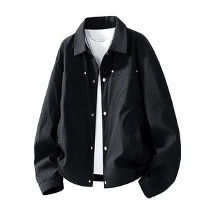Men's Vintage Casual Jacket Pleated Texture Lapel Single Breasted Polyester Fashionable Outdoor Windbreaker Autumn Top For Daily