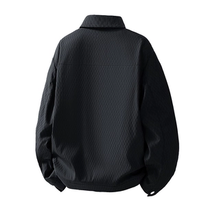 Men's American vintage black turn-down collar jacket with vertical textured fabric back view
