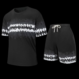 Detailed macro view of black mesh fabric set with stylish white gradient stripe prints