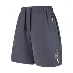 Men's dark gray breathable sports shorts with elastic drawstring waist and zipper pocket