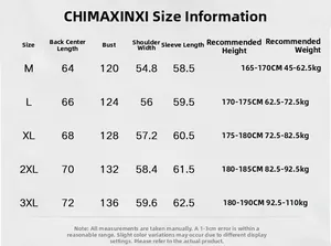 Detailed size guide table for men's casual stand collar jacket with metric measurements