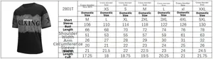 Detailed size chart for men's short sleeve sports set with loose fit measurements