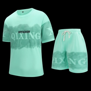 Detail of mint green gradient breathable mesh fabric with athletic letter prints