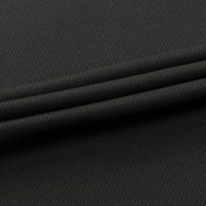 Close-up of black breathable mesh fabric texture and soft drape on sporty summer outfit