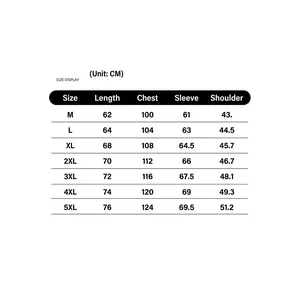 Size chart for men's stand collar faux leather jacket with chest and length measurements