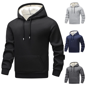 Men Fleece Hoodie Sherpa Lined Pullover Hooded Sweatshirt Winter Warm Casual Sport Top Solid Color Long Sleeve Outerwear