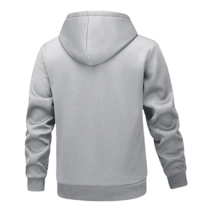 Light gray fleece hooded sweatshirt for men with ribbed cuffs in a minimalist casual style