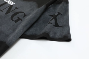 Detail of breathable mesh fabric showing the fashion print and high-quality stitching