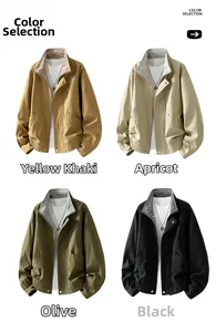 Vier Harrington-Jacken in Khaki, Apricot, Oliv und Schwarz mit kariertem Kragenfutter