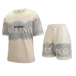 Men's Casual Sportswear Set Summer Quick Dry Breathable Mesh T-Shirt And Shorts Top And Bottom Tracksuit Printed Loose Athletic Suit