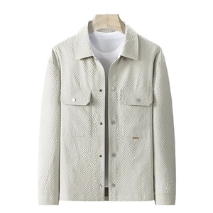 Men's stylish beige waffle texture casual jacket with lapel collar and double pockets