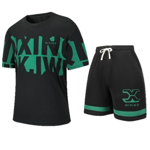 Men Summer Casual Sports Set Contrast Color Short Sleeve T-Shirt And Shorts Top And Bottom Trendy Loose Fit Tracksuit