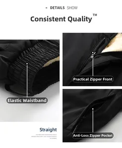 Detail of warm winter trousers showing elastic waistband and thick fleece lining