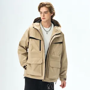 Men Hooded Cargo Jacket Water Repellent Windproof Multi Pockets Japanese Retro Gorpcore Casual Loose Outerwear For Spring Autumn
