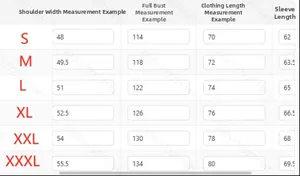 Detailed size chart for men's half-zip hoodie including S to 3XL measurement details