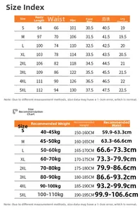 Detailed winter thermal pants size chart showing measurements from S to 5XL for men