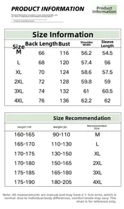 Detailed size chart for men's hooded jacket with measurements from M to 4XL