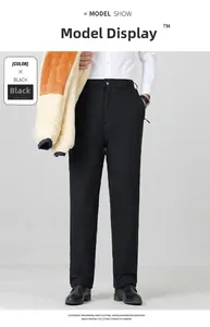 Detail view of men's thick winter trousers in black with warm fleece lining and straight cut