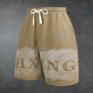Macro detail of breathable khaki mesh fabric and white drawstring on sports shorts