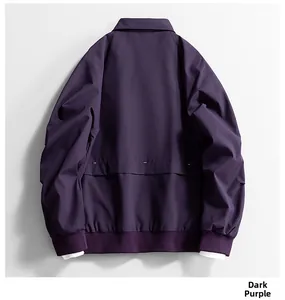 Back view of dark purple casual jacket with drop shoulders and ribbed cuffs details