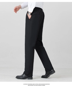 Side view of men's black winter fleece trousers with elastic waist and straight-leg fit