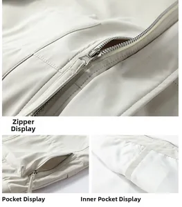 Close-up of premium metal zipper, side pockets and inner pocket on men's jacket