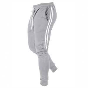 Pantalon de jogging gris pour homme avec bandes latérales blanches et cordon de serrage