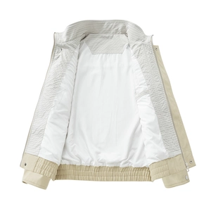 Beige Herren Pilotenjacke im Retro-Stil mit Rippbündchen und kariertem Innenfutter