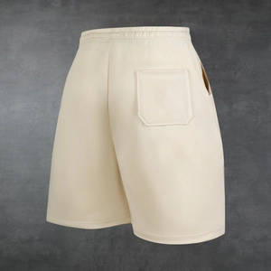 Men's loose casual shorts in beige with elastic waistband and back pocket 3D view