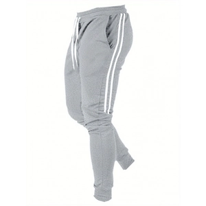 Pantalon de jogging gris clair pour homme avec doublure polaire et bandes blanches