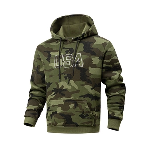 Sweat à Capuche en Polaire Camouflage pour Hommes avec Broderie de Lettres USA Sweat-shirt à Capuche Décontracté d'Hiver