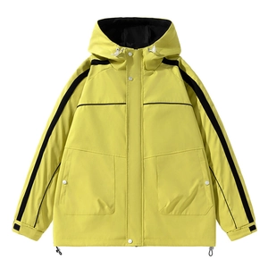 Herren Outdoor Kapuzen Windjacke Farblock Streifen Wasserdicht Winddicht Locker Lässig Sportlich Techwear Mantel