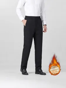 Men's winter fleece-lined thick thermal black casual straight-leg dress pants