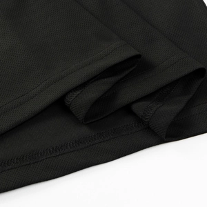 Detail of black breathable mesh fabric with high-quality double-needle stitching