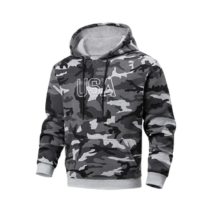 Sweat à capuche camouflage pour hommes avec broderie USA et poche kangourou