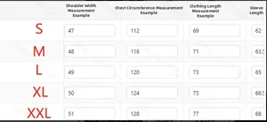 Size chart showing S to XXL measurements for men fleece sweatshirt in centimeters