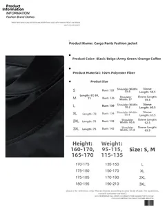 Detailed size chart and measurement guide for men's vintage bomber jacket from S to 3XL